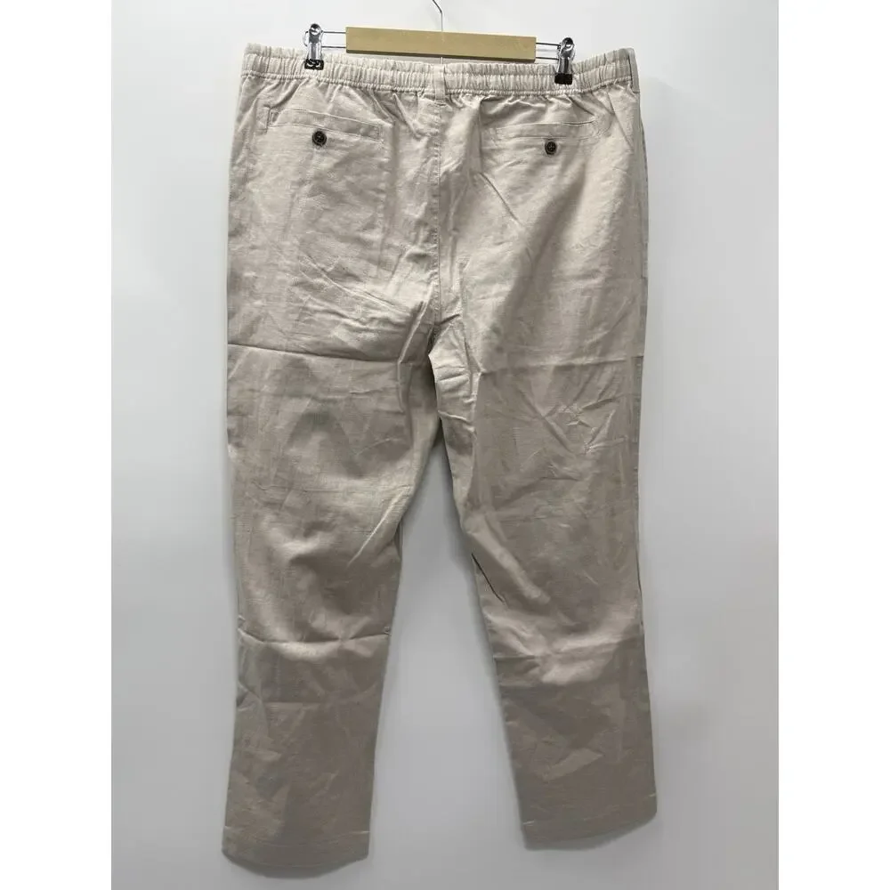 28 Palms Mens XL Linen Blend Pants Elastic Waist Beige Straight Leg 30x29